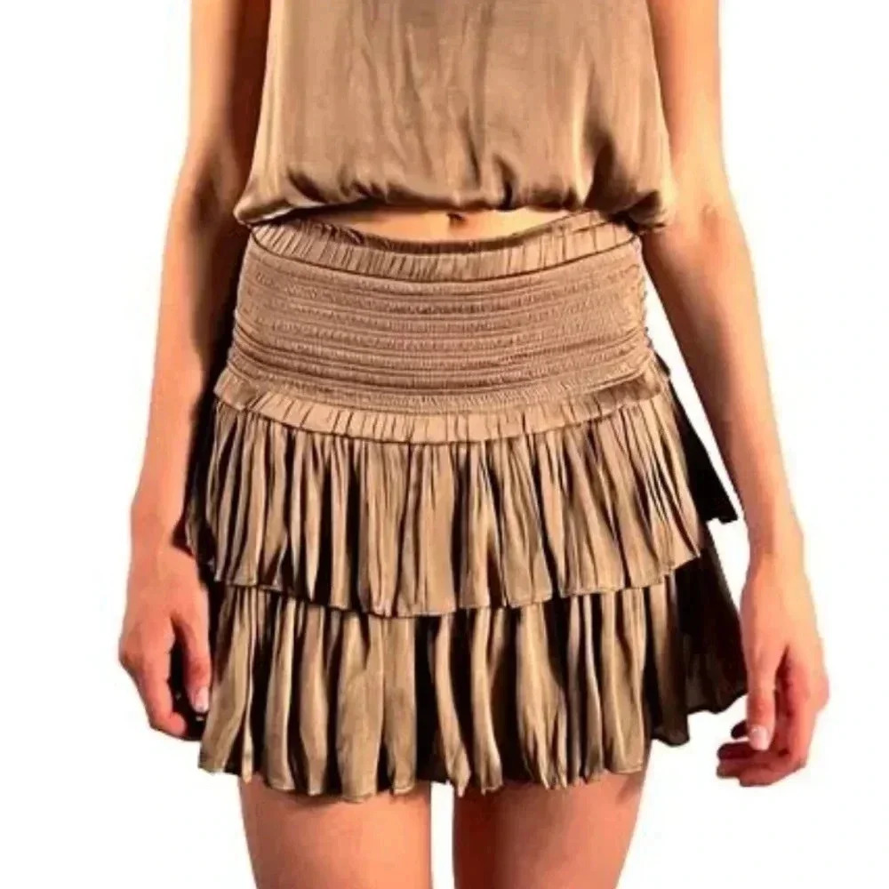 Pookie & Sebastian Mystra Silk Ruffle Skirt Size Large